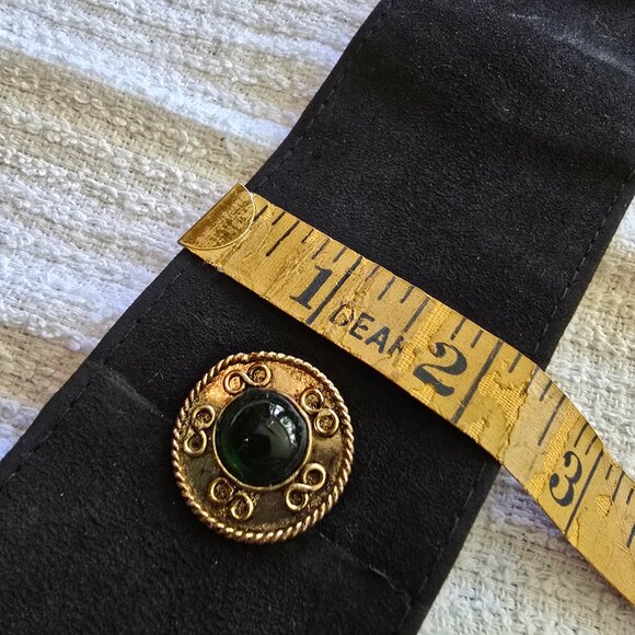 Vintage Black Leather Belt with Gold Details & Studded with Glass Beads - Picture 9 of 10